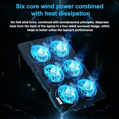S6 Laptop Game 6 Cooling Fans Pad Compatible with 13-17.3 Inch Multi Heights Adjustable for Notebook Ultrabook Gamebook Macbook