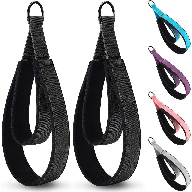 2Pcs Black Fitness D-Ring Double Loop Strap, Pilates Equipment D-Ring Strap, Home Gym Yoga Workout Sports Accessories
