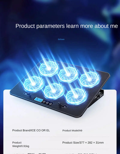 12-17 Inch Laptop Cooling Pad - 6 Quiet Fans Portable Air Cooler for Notebook Gaming with Stable Stand USB