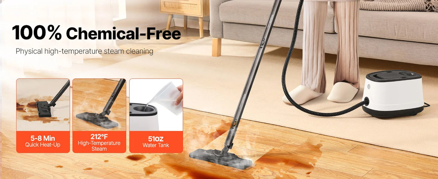 SucceBuy Steam Cleaner Multipurpose Powerful with 51oz Tank and Portable Handle for Grout Tile Floors Appliances Home&Car