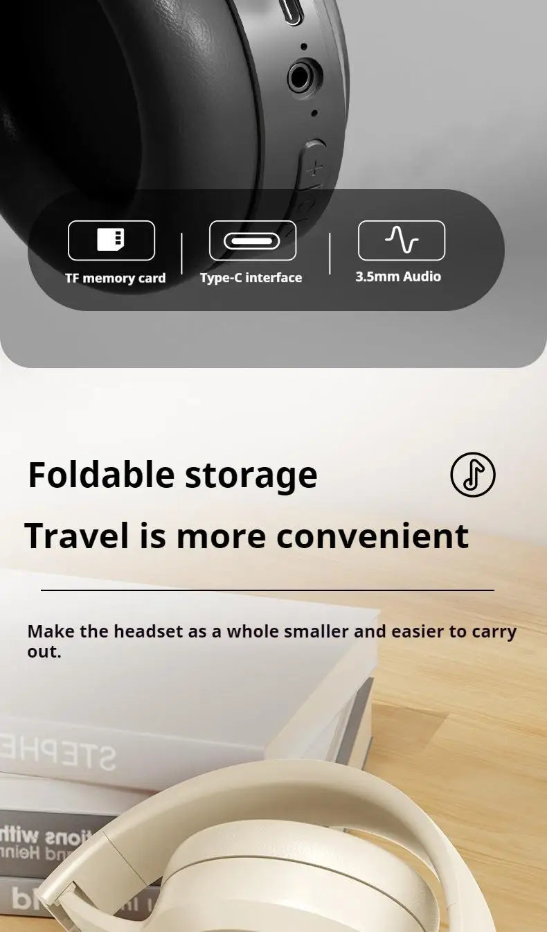 Over Ear HIFI Stereo Headsets Wireless Bluetooth Headphones Sports Gaming Earphones with HD Mic Support TF/AUX noise reduction