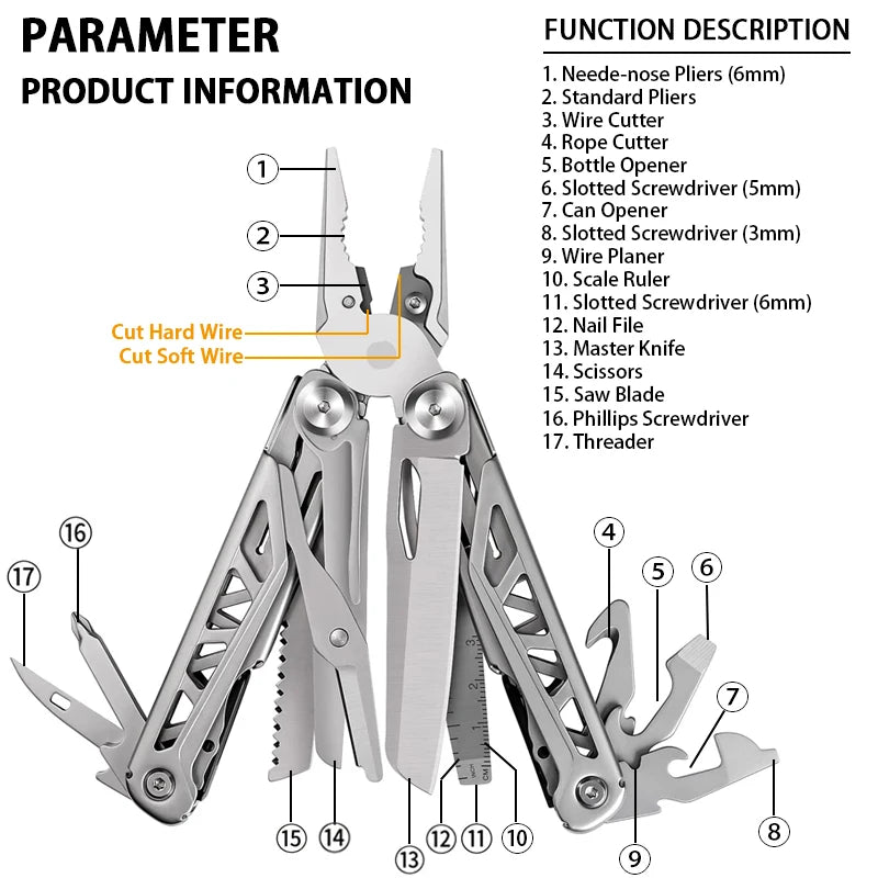 Multitool Folding Knives Pliers Wire Cutter Can Opener Screwdriver Scissor Clamp Hand Tools Diy EDC Survival Gear Manual Pliers