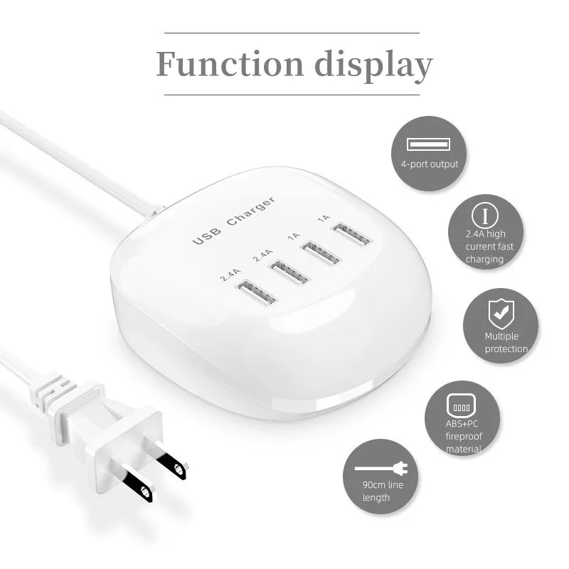 4/10-Ports USB Charging Station50W/10A Multi Port USB C Hub Charger for Cellphone Tablet Multiple Devices Extension Socket