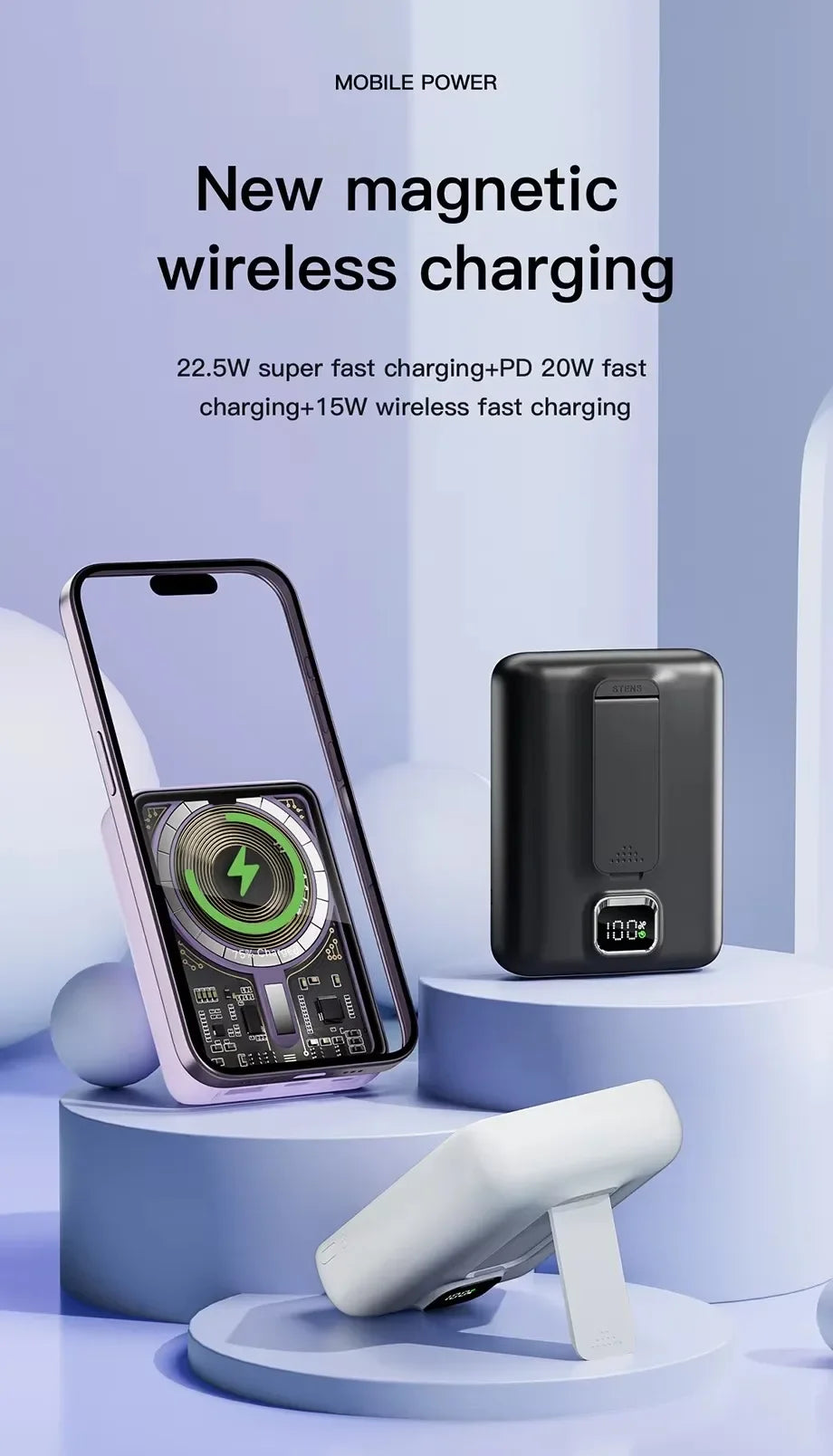Portable Magnetic Wireless10000mAh Transparent Power Bank Supports PD20W 15W Charging Mobile Power Supply  for iPhone