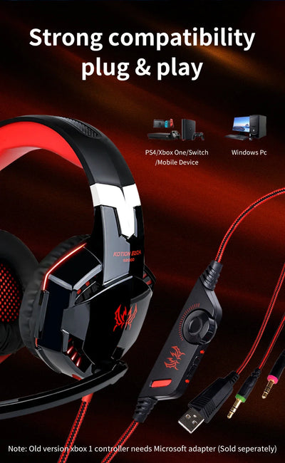 Gaming Headphones Wired Headset with Microphone 3.5mm Surrond Sound Stereo Deep Bass for PS4 PS5 PC Laptop XBOX Gamer Glowing