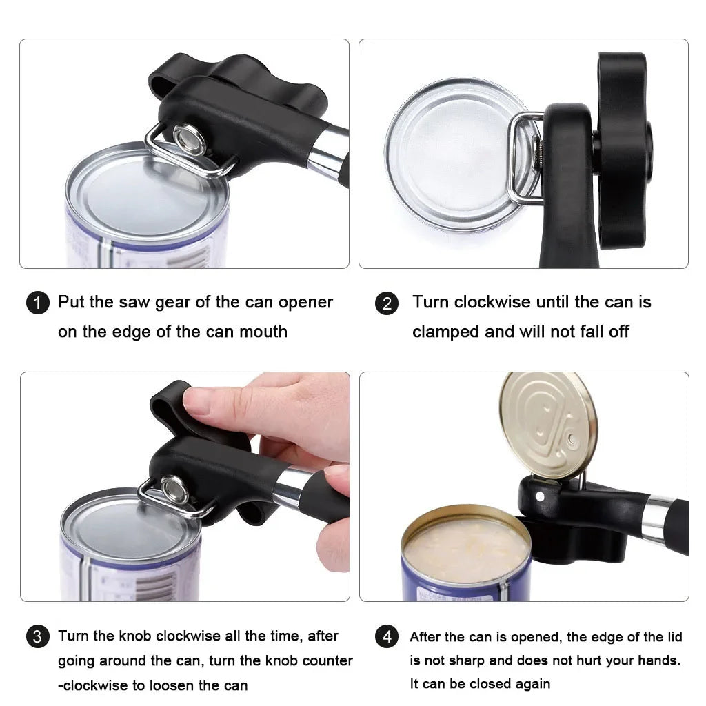 Easy Can Opener Safety Stainless Steel Manual Professional Effortless Openers with Turn Knob Household Kitchen Useful Tools