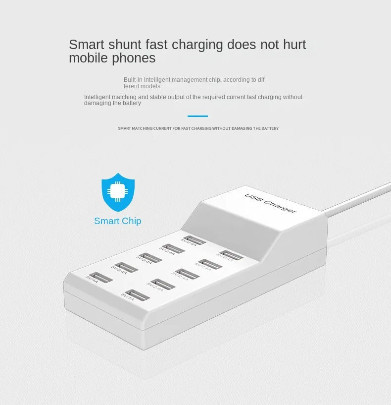 4/10-Ports USB Charging Station50W/10A Multi Port USB C Hub Charger for Cellphone Tablet Multiple Devices Extension Socket
