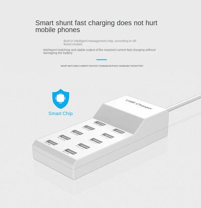 4/10-Ports USB Charging Station50W/10A Multi Port USB C Hub Charger for Cellphone Tablet Multiple Devices Extension Socket