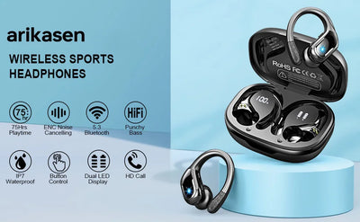 75Hrs Bluetooth 5.3 Earphones IP7 Waterproof Wireless Headphones