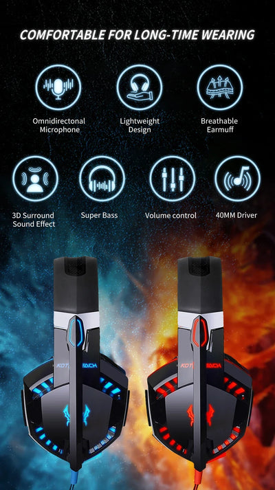 Gaming Headphones Wired Headset with Microphone 3.5mm Surrond Sound Stereo Deep Bass for PS4 PS5 PC Laptop XBOX Gamer Glowing