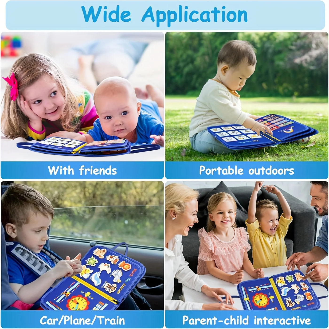 Montessori Busy Board for Toddlers Sensory Toy Fine Motor Skills Activity Travel Learning Gift for Boys Girls Blue Polyester