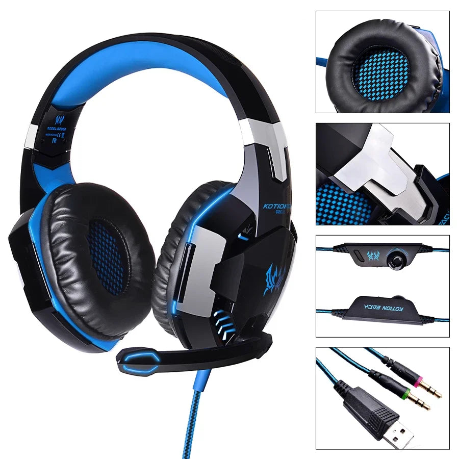 Gaming Headphones Wired Headset with Microphone 3.5mm Surrond Sound Stereo Deep Bass for PS4 PS5 PC Laptop XBOX Gamer Glowing