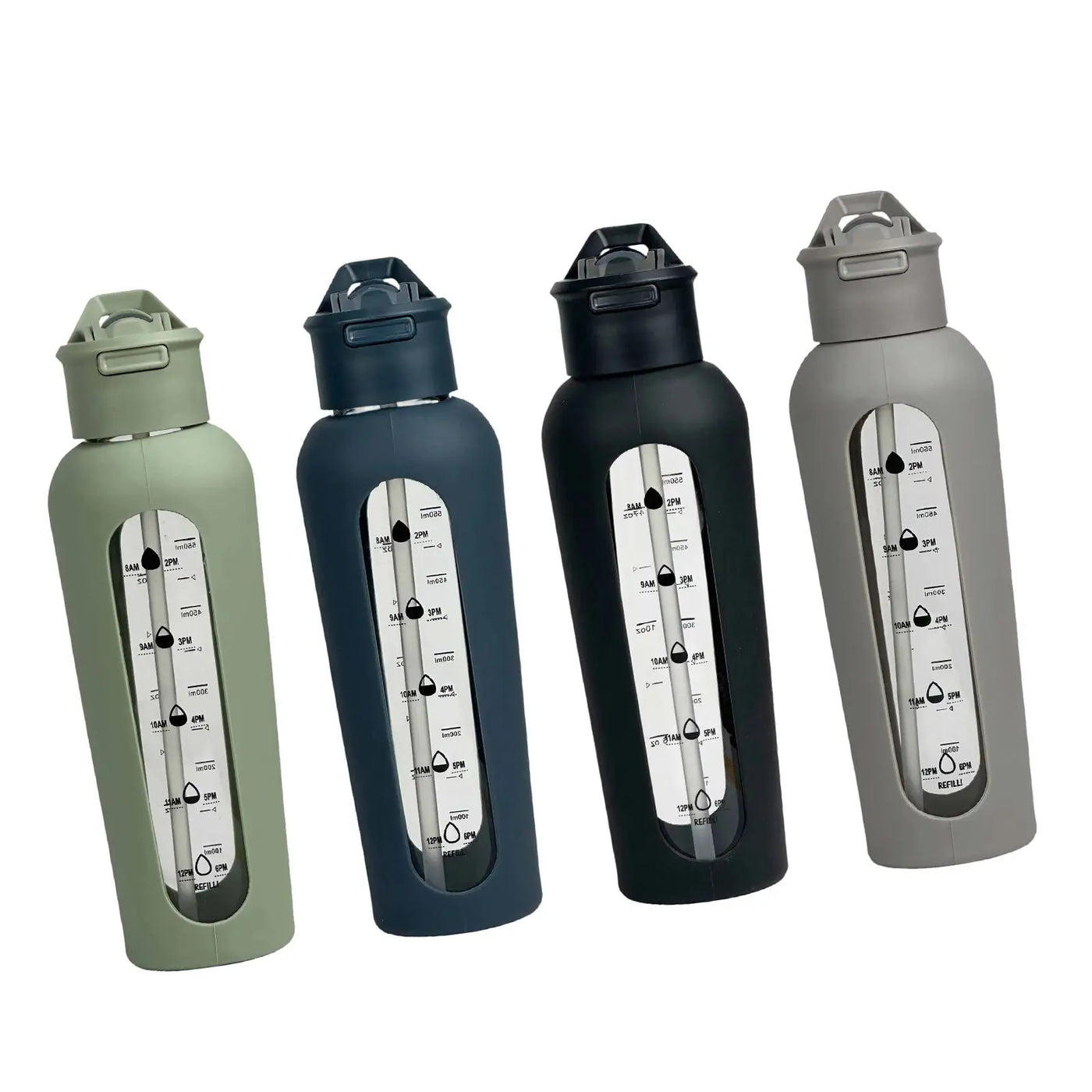 Glass Water Bottle with Silicone Sleeve Sports Bottle for Gym Travel Fitness