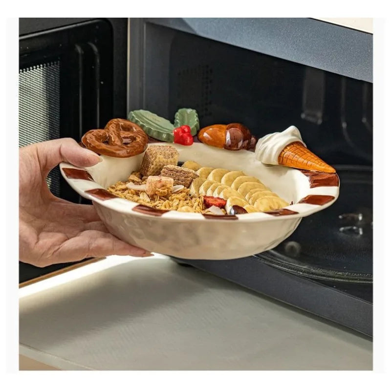 Portable Lightweight Home Essential  Girls Birthday Gift Dessert Fruit Plate Ceramic Breakfast Dish Sweet Style Salad Oatmeal