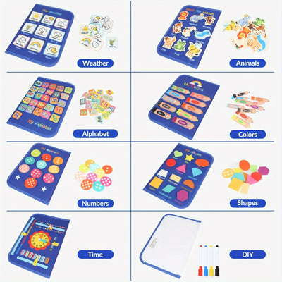 Montessori Busy Board for Toddlers Sensory Toy Fine Motor Skills Activity Travel Learning Gift for Boys Girls Blue Polyester