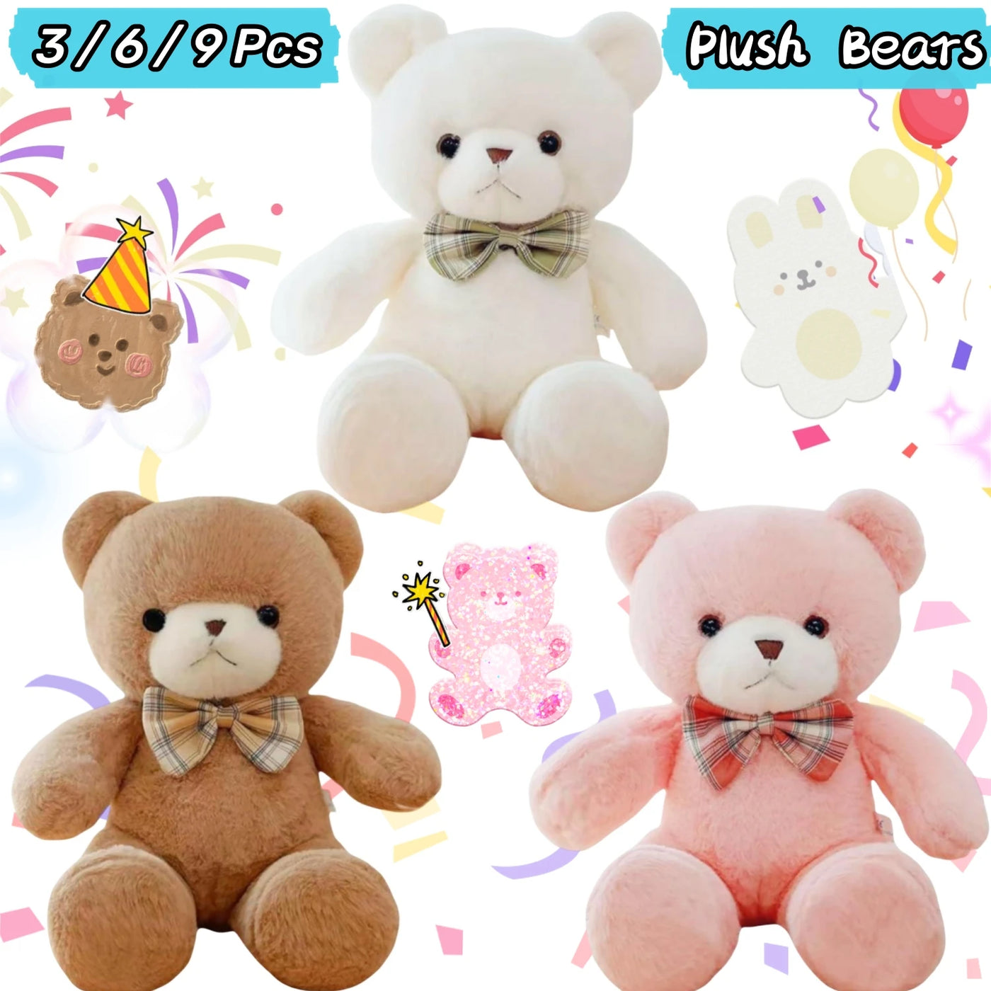 3-9Pcs Teddy Bears Bulk Stuffed Animals