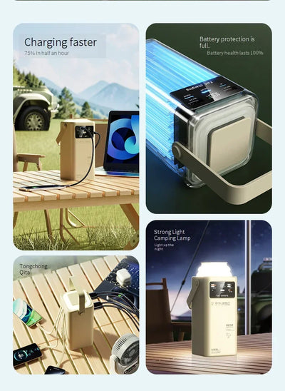 Portable Outdoor Emergency Power Banks Smartphone Backup Power 160000mAh Built-in Cable Powerbank Camping Light Portable Charger