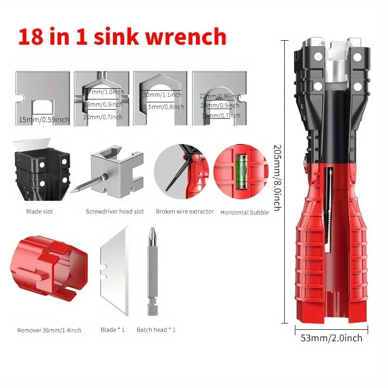 24/18/8 Multifunction Faucet and Sink Installer Tool Faucet Wrench Tool Plumbing Tool Water Pipe Spanner for Kitchen Bathroom