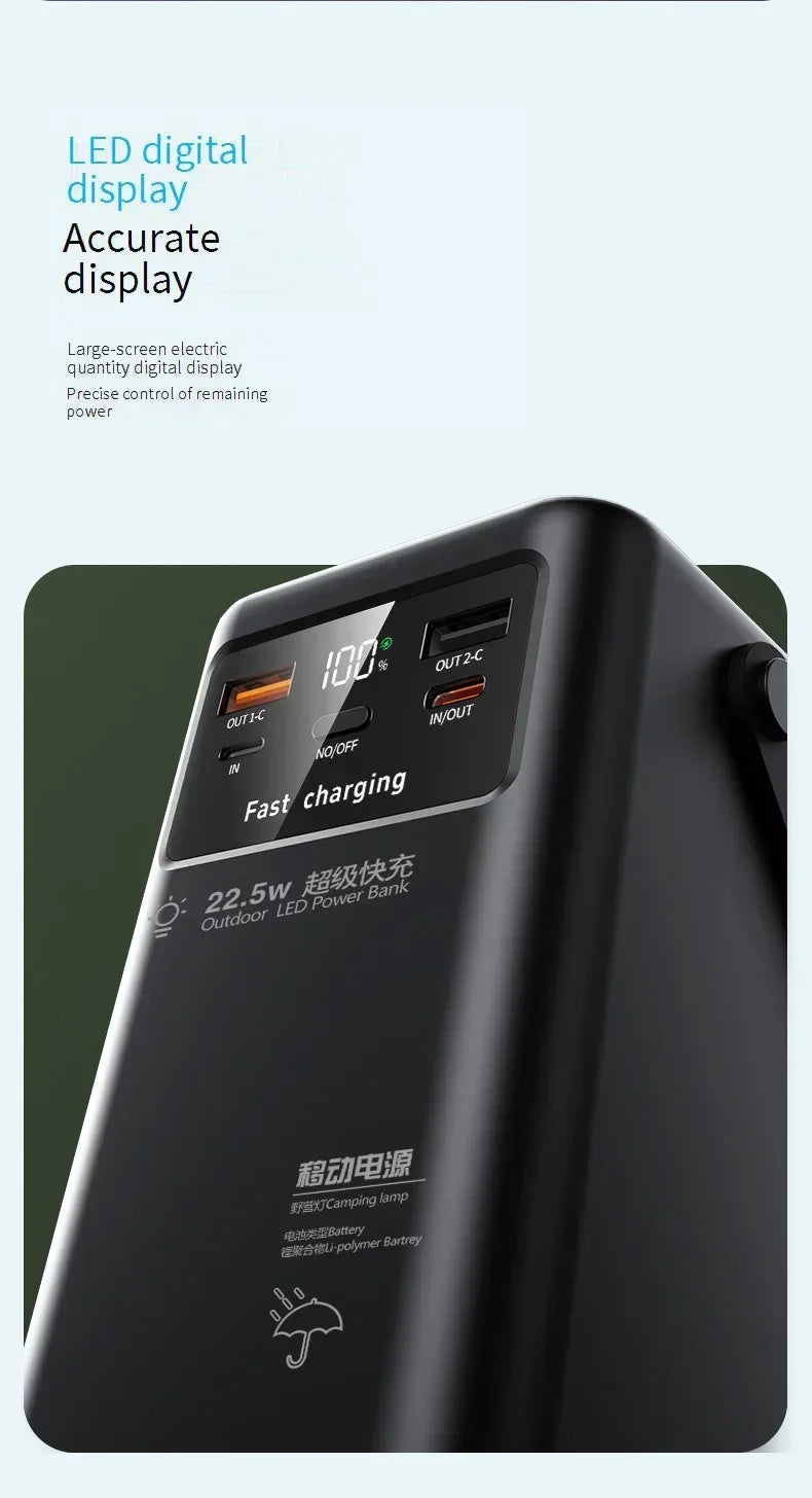Portable Outdoor Emergency Power Banks Smartphone Backup Power 160000mAh Built-in Cable Powerbank Camping Light Portable Charger
