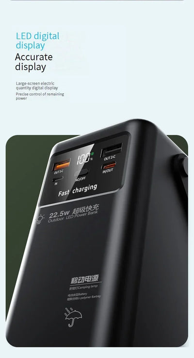 Portable Outdoor Emergency Power Banks Smartphone Backup Power 160000mAh Built-in Cable Powerbank Camping Light Portable Charger
