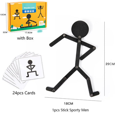 Kids Montessori Toys Wooden Early Learning Educational Puzzles Sporty Pose Jigsaw Improve Hands-on Skill Busy Board Gifts