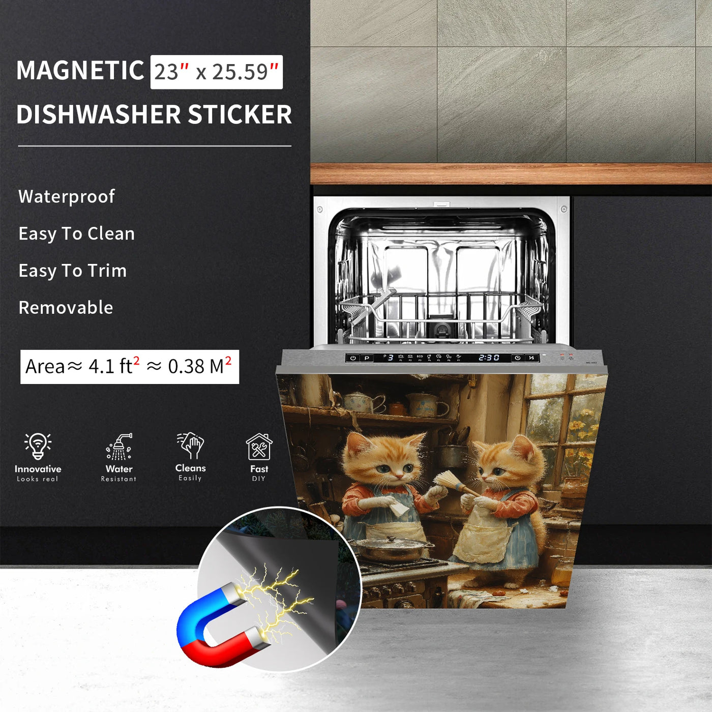 Easy-Clean Magnetic Dishwasher Door Cover - No Glue Needed, Perfect for Kitchen Decor & Stainless Steel Panels, 23.03x25.59 inch