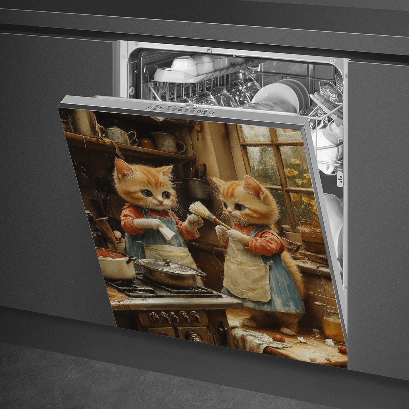 Easy-Clean Magnetic Dishwasher Door Cover - No Glue Needed, Perfect for Kitchen Decor & Stainless Steel Panels, 23.03x25.59 inch