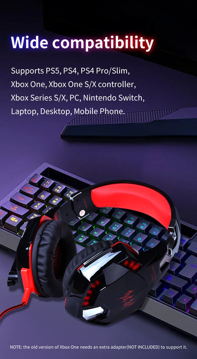 G2000 Gaming Headsets Big Headphones with Light Mic Stereo Earphones Deep Bass for PC Computer Gamer Laptop PS4 New X-BOX