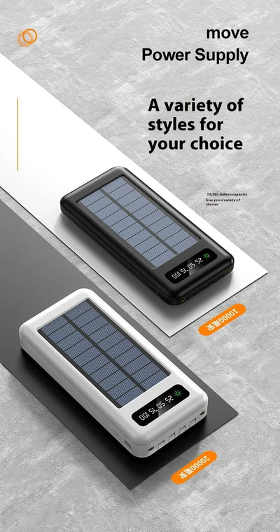 New Portable Charger Solar Power Bank 20000mah Large Capacity Outdoor Fast Charging Telephone Power Bank Share Removable Cable