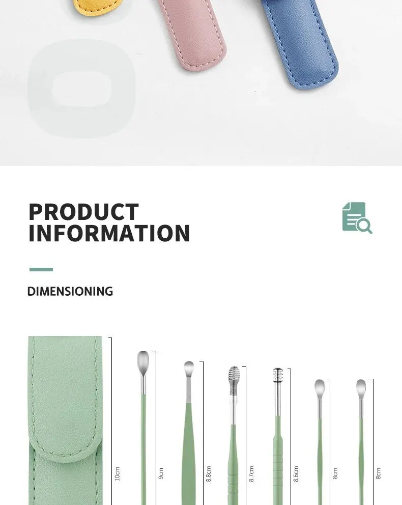 Earspoon Six-piece Ear-picking Tool Stainless Steel Ear-picking Spoon Leather Bag Ear-cleaning Spoon Easy to Carry at Home