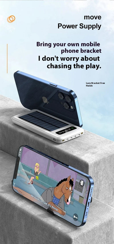 New Portable Charger Solar Power Bank 20000mah Large Capacity Outdoor Fast Charging Telephone Power Bank Share Removable Cable