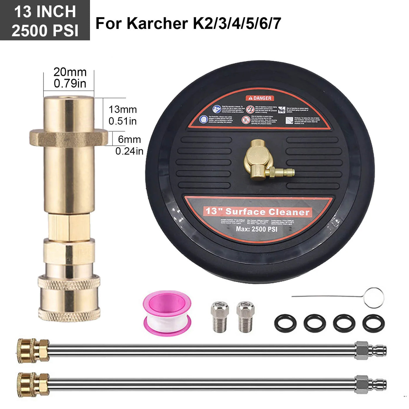 2500 PSI 13 Inch Pressure Washer Surface Ground Floor Cleaner Brush Water Broom for Karcher Lavor Anlu 1/4" Inch Quick Connector