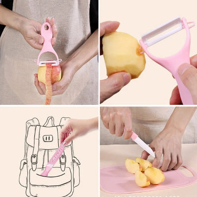 Portable Ceramic Knife Set of Three, Multi-functional Fruit and Vegetable Knives, Dormitory Family Student Kitchen Tools