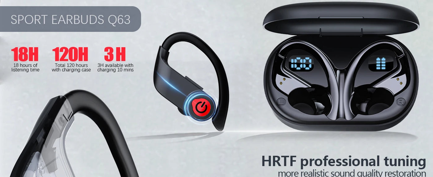 Wireless Earbuds 5.3 Bluetooth Headphones Sports Ear Buds with Earhooks 120H Playtime Wireless Headphones for Workout Waterproof