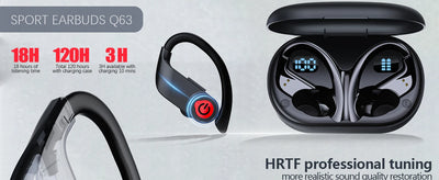 Wireless Earbuds 5.3 Bluetooth Headphones Sports Ear Buds with Earhooks 120H Playtime Wireless Headphones for Workout Waterproof