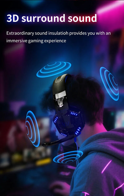 Gaming Headphones Wired Headset with Microphone 3.5mm Surrond Sound Stereo Deep Bass for PS4 PS5 PC Laptop XBOX Gamer Glowing