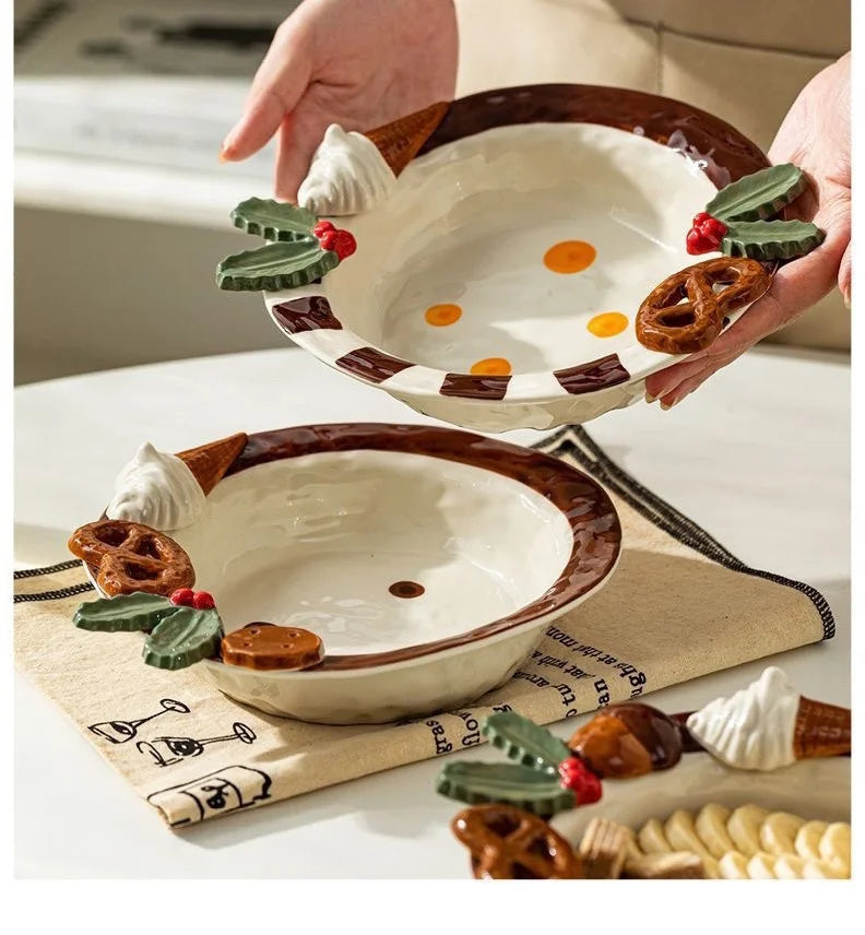Portable Lightweight Home Essential  Girls Birthday Gift Dessert Fruit Plate Ceramic Breakfast Dish Sweet Style Salad Oatmeal