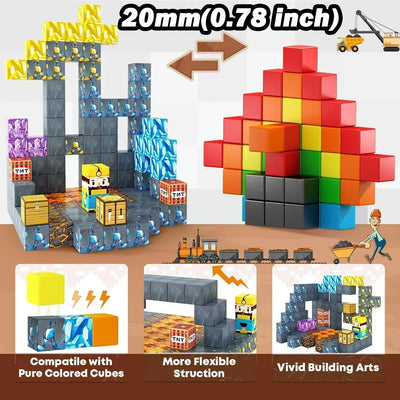 2025 Magnetic Building Blocks Mine World Magnet Cube Set for Boy Girl Kid Age 3+ DIY Model Children Stem STEM Sensory Toy Gift