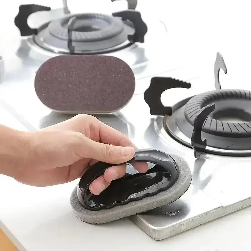Reusable Emery Magic Sponge - Kitchen Pot Brush with Handle for Easy Cleaning and Decontamination - Washable and Eraser Cleaning