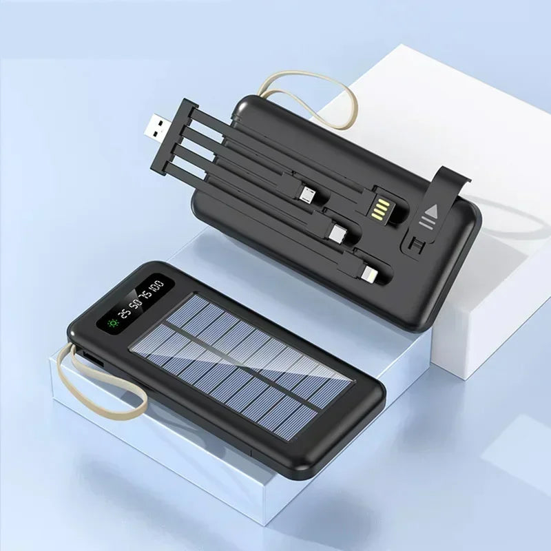New Portable Charger Solar Power Bank 20000mah Large Capacity Outdoor Fast Charging Telephone Power Bank Share Removable Cable
