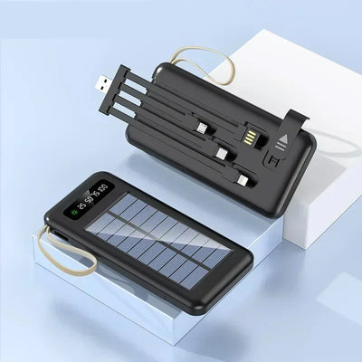 New Portable Charger Solar Power Bank 20000mah Large Capacity Outdoor Fast Charging Telephone Power Bank Share Removable Cable