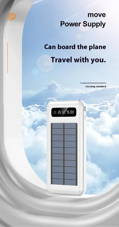 New Portable Charger Solar Power Bank 20000mah Large Capacity Outdoor Fast Charging Telephone Power Bank Share Removable Cable