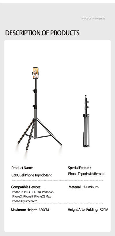 Portable Retractable Tripod Phone Stand With Adjustable Wireless Selfie Stick Foldable Phone Stand For IPhone, Xiaomi, Huawei