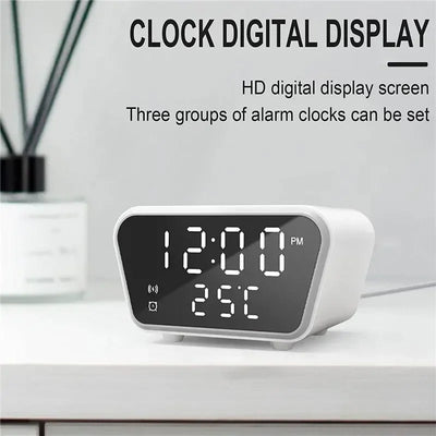 Wireless Charger Pad LED Digital Alarm Clock Desktop Temperature Phone Chargers Stand 15W Fast Wireless Charging Dock Station