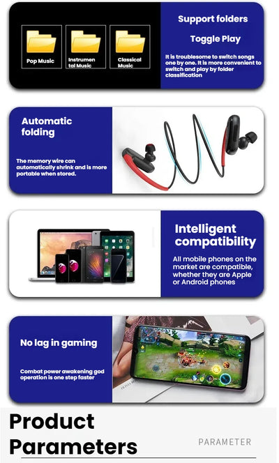Wireless Earbuds Bluetooth 5.4 Headphones Bluetooth Gym Running Headphones 32GB MP3 Player for Workouts, Running, Cycling