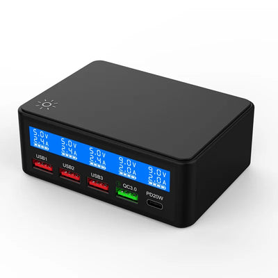 Multi USB Charger 50W 5 Port USB Fast Charger with QC 3.0 Quick Charge LCD Smart Charging Station Hub for Multiple Devices