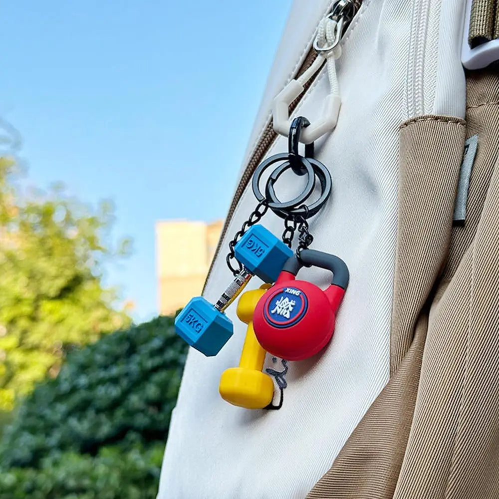 Gym Gifts DIY Barbell Keychain Gym Lovers PVC Charms Bags Keychain Kettlebell Dumbbell Pendant Keychain Jewelry Accessories