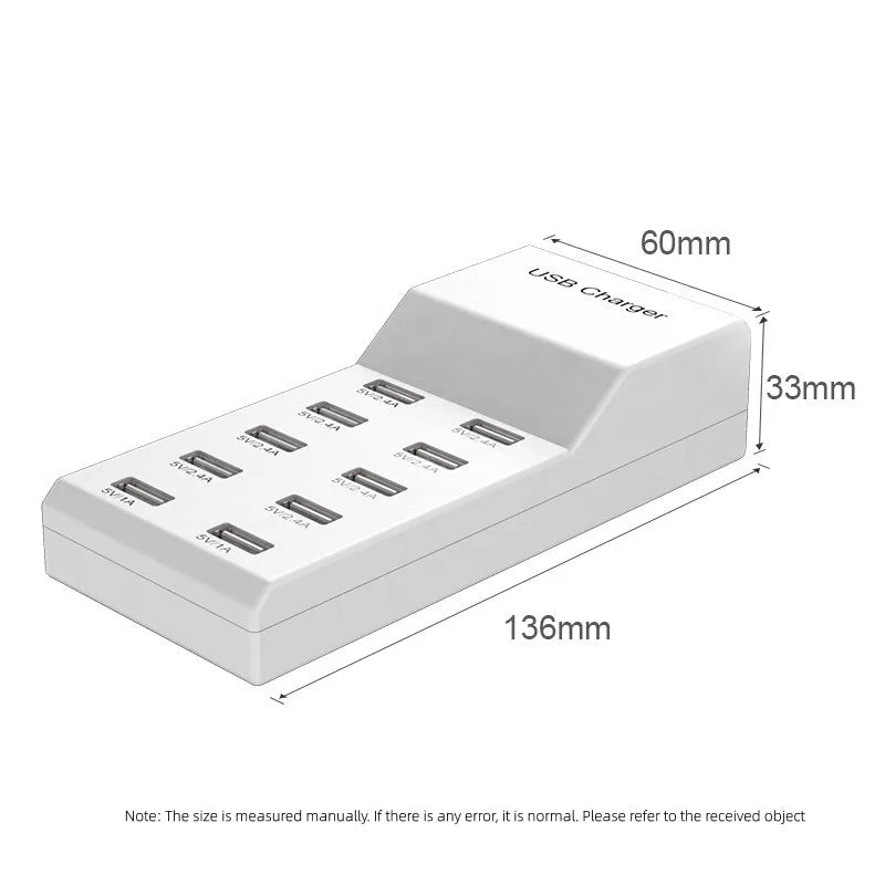 4/10-Ports USB Charging Station50W/10A Multi Port USB C Hub Charger for Cellphone Tablet Multiple Devices Extension Socket