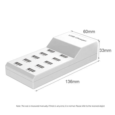 4/10-Ports USB Charging Station50W/10A Multi Port USB C Hub Charger for Cellphone Tablet Multiple Devices Extension Socket