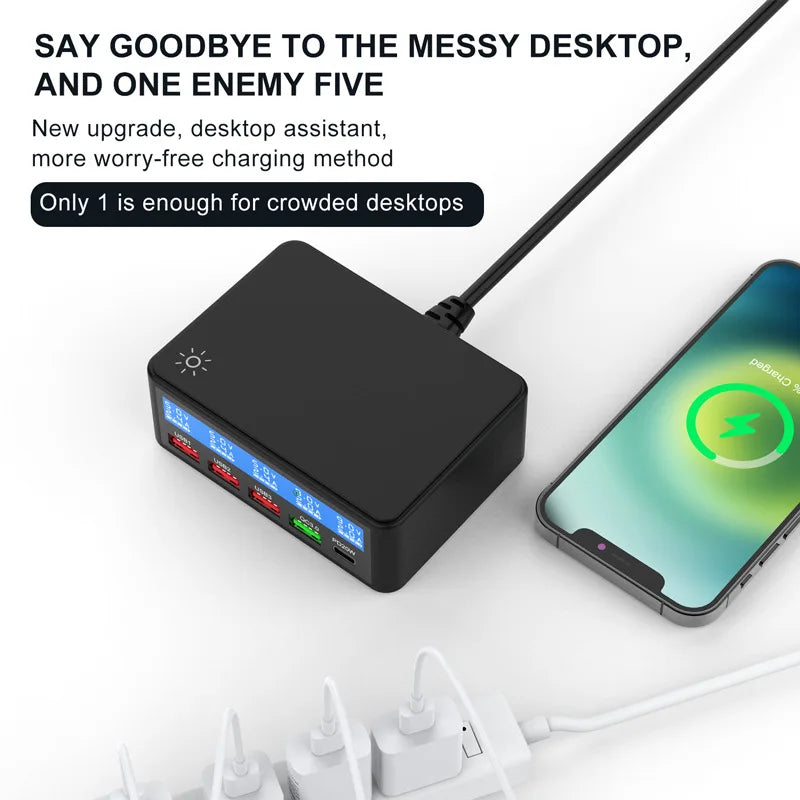 Multi USB Charger 50W 5 Port USB Fast Charger with QC 3.0 Quick Charge LCD Smart Charging Station Hub for Multiple Devices